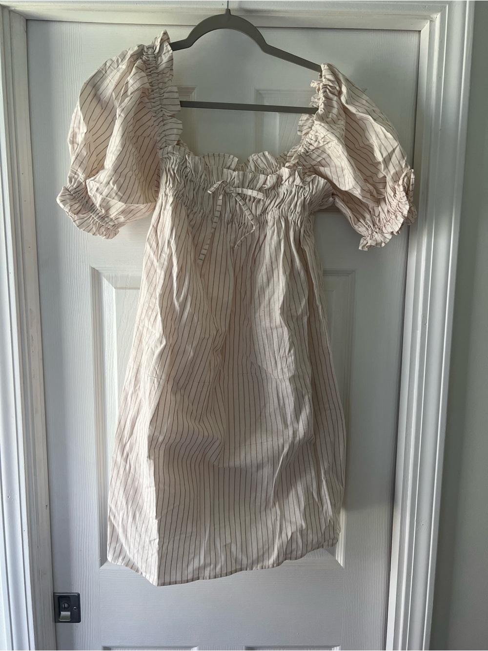 ASOS Cream Striped Puff-Sleeve Casual Dress